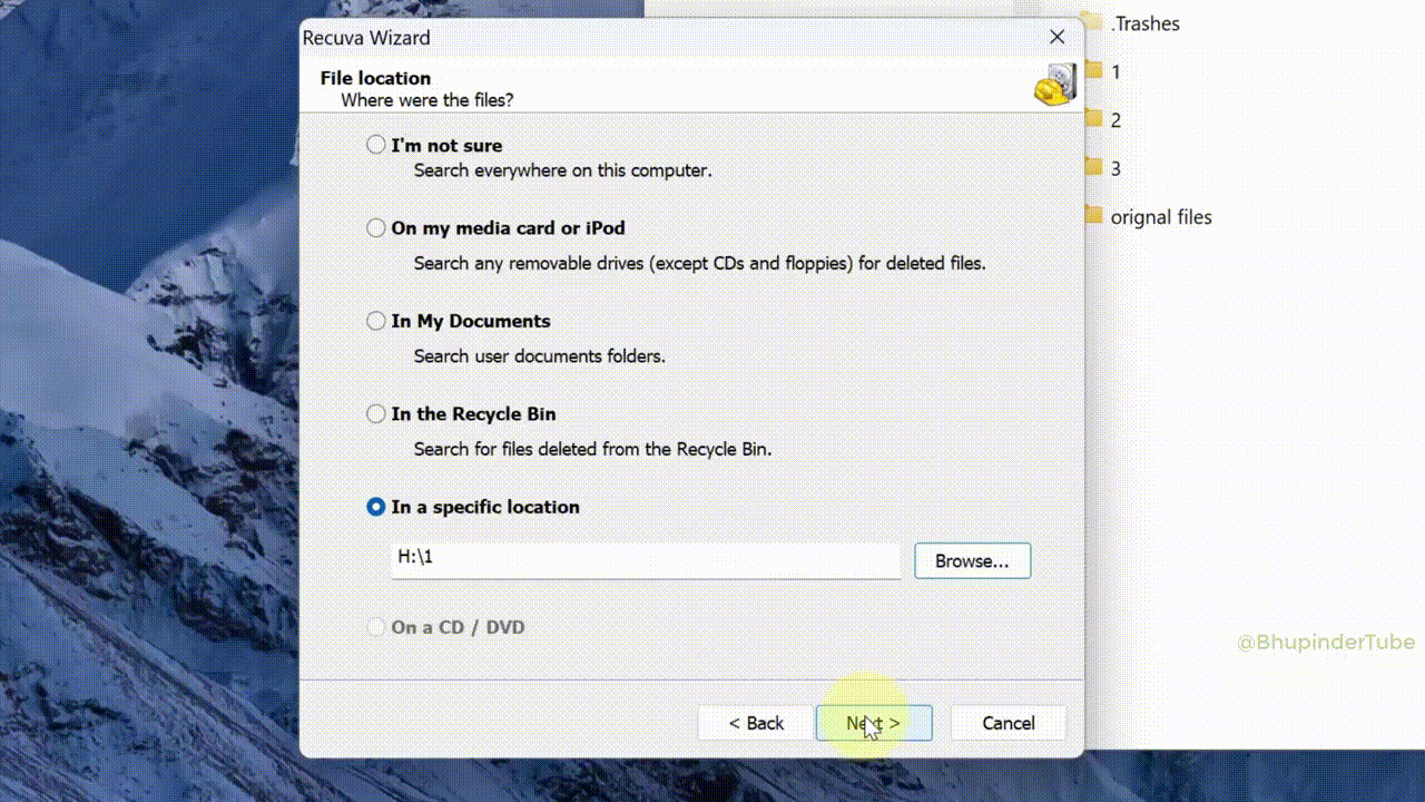 Recuva scanning and file list animation